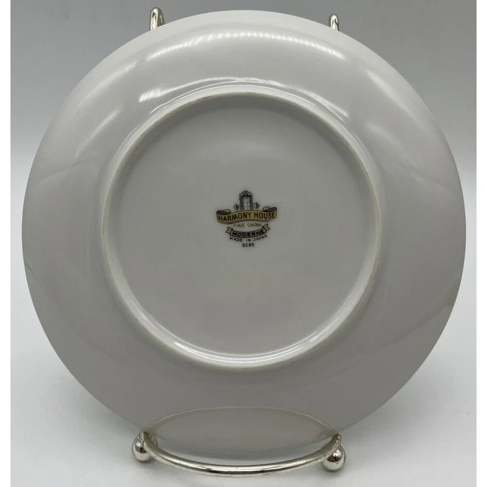 2 harmony house Moderne fine china Japan Desert Appetizer Plate White Silver Rim
